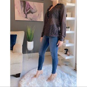 Hi/Low Wrap Printed Blouse
